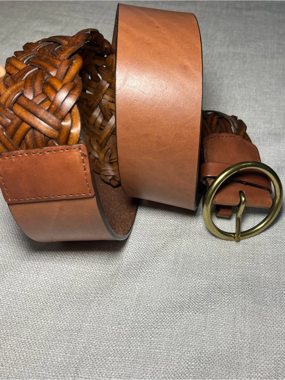 Brown Braided Leather Belt - Classic Tan Womens L